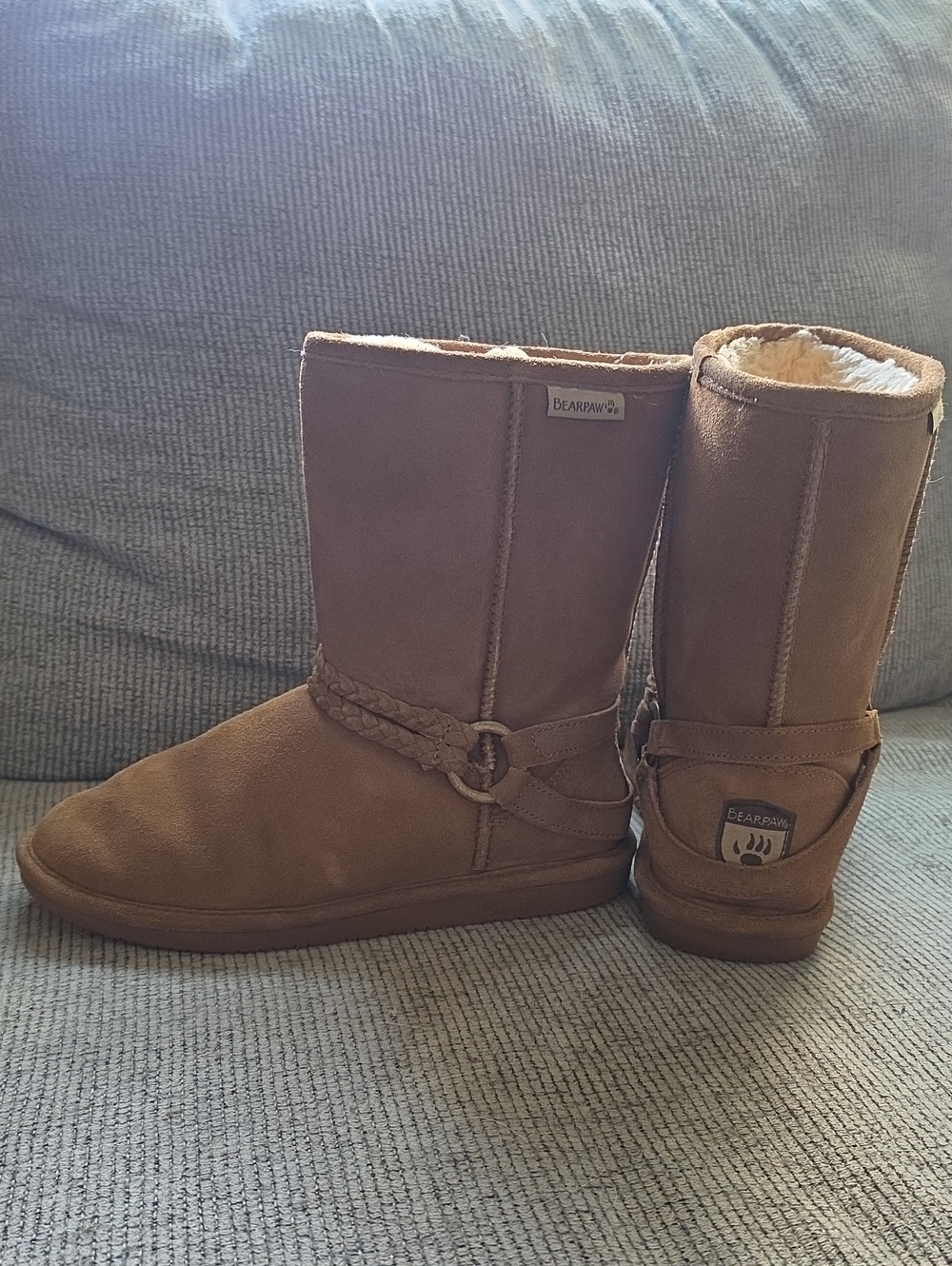 BearPaw Chestnut Braided Strap Shearling Boots
